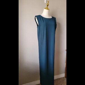 Vintage Minimalist Teal Blue Sleeveless Maxi Dress – Classic & Elegant
